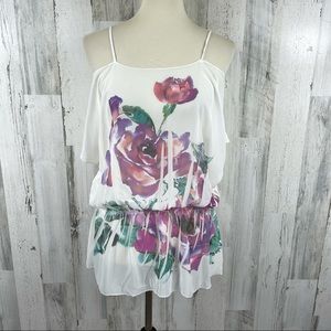 Pretty‎ Good Women's Floral Cold Shoulder Boho Top Size Large